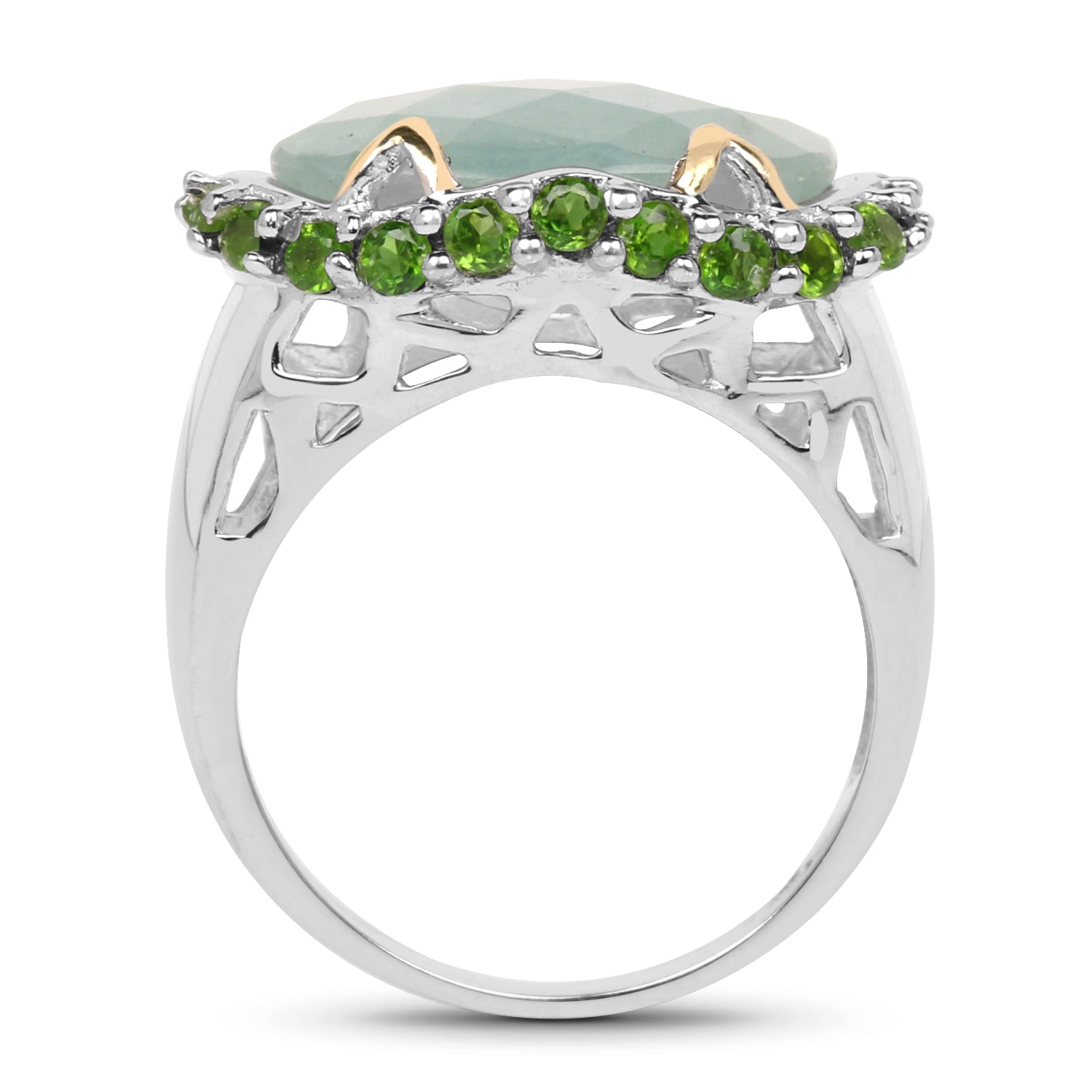 Two Tone Plated 9.12 Carat Genuine Milky Aquamarine and Chrome Diopside .925 Sterling Silver Ring by Bids.com