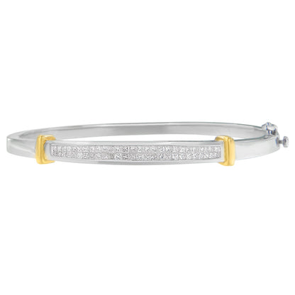 14K Two-Toned Gold Princess Cut Diamond Fashion Bangle (1 cttw, H-I Color, SI1-SI2 Clarity) by Bids.com
