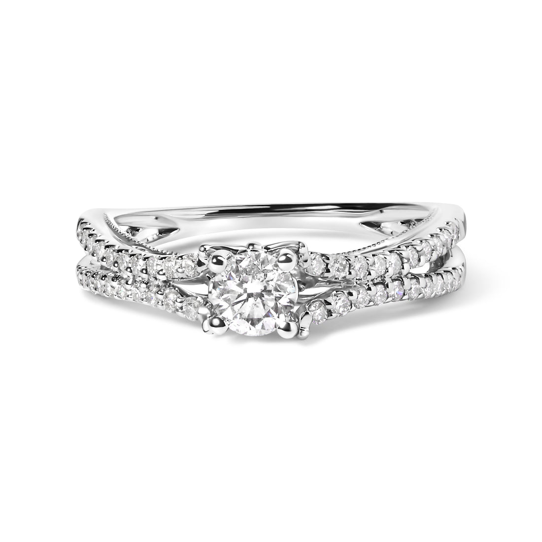 14K White Gold 5/8 Cttw Diamond Split Shank Engagement Ring (G-H Color, VS2-SI1 Clarity) - Size 7 by Bids.com