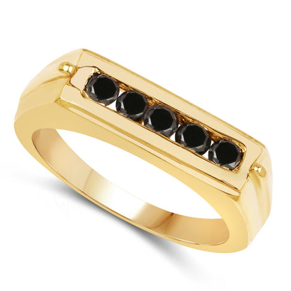 14K Yellow Gold Plated 0.50 Carat Genuine Black Diamond .925 Sterling Silver Ring by Bids.com
