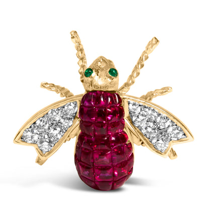 18K Yellow Gold 3/8 Cttw Diamond and 6 3/4 Cttw Red Ruby Bumblebee Brooch Pin (F-G Color, VS2-SI1 Clarity) by Bids.com