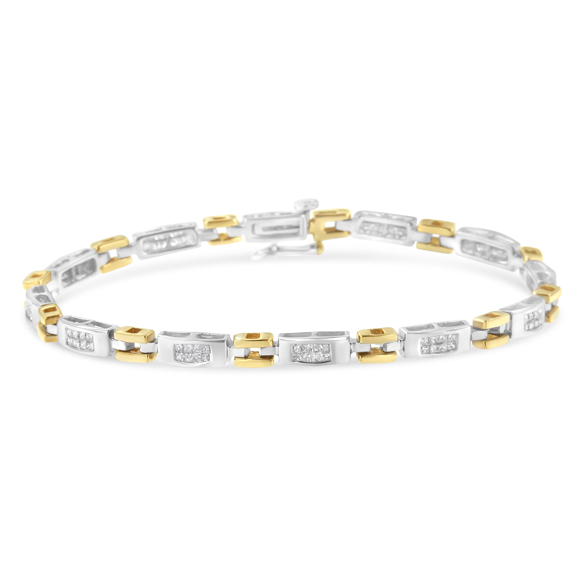 10K Two-Tone Gold Princess Cut Diamond Geo Link Bracelet (1.00 cttw, H-I Color, SI1-SI2 Clarity) by Bids.com