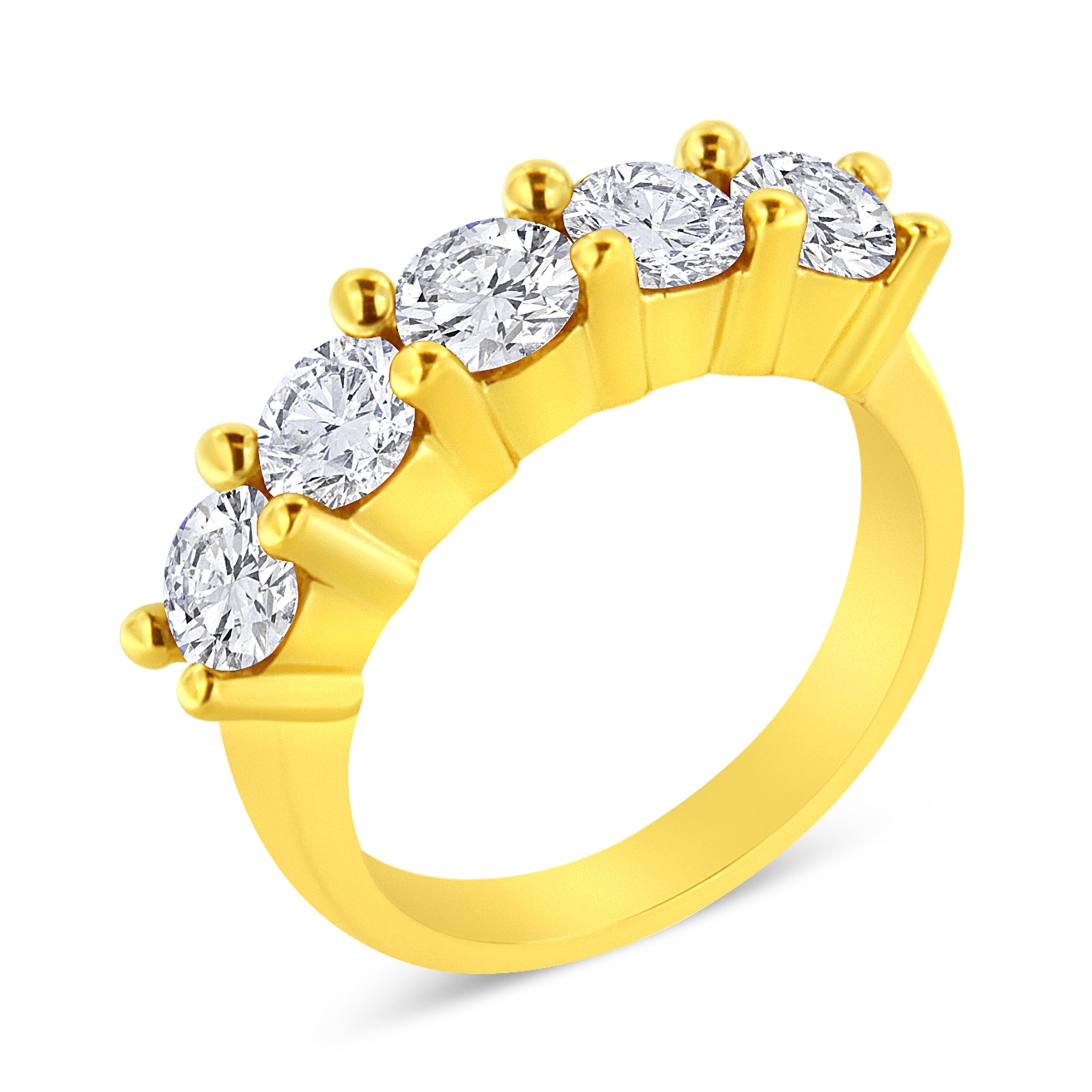 14K Yellow Gold Plated .925 Sterling Silver 2.0 Cttw Shared Prong Set Diamond 5 Stone Wedding Band Ring (J-K Color, I1-I2 Clarity) - Size 7 by Bids.com