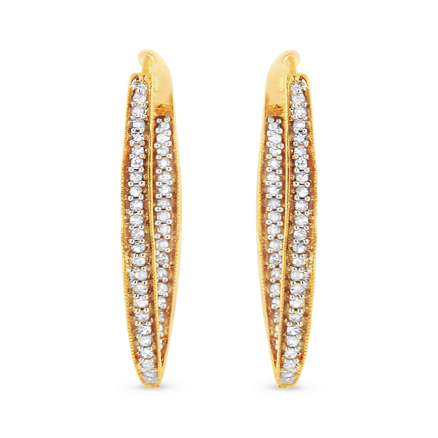 10K Yellow Gold 1/2 Cttw Round-Cut Diamond Modern Hoop Earrings (I-J Color, I2-I3 Clarity) 