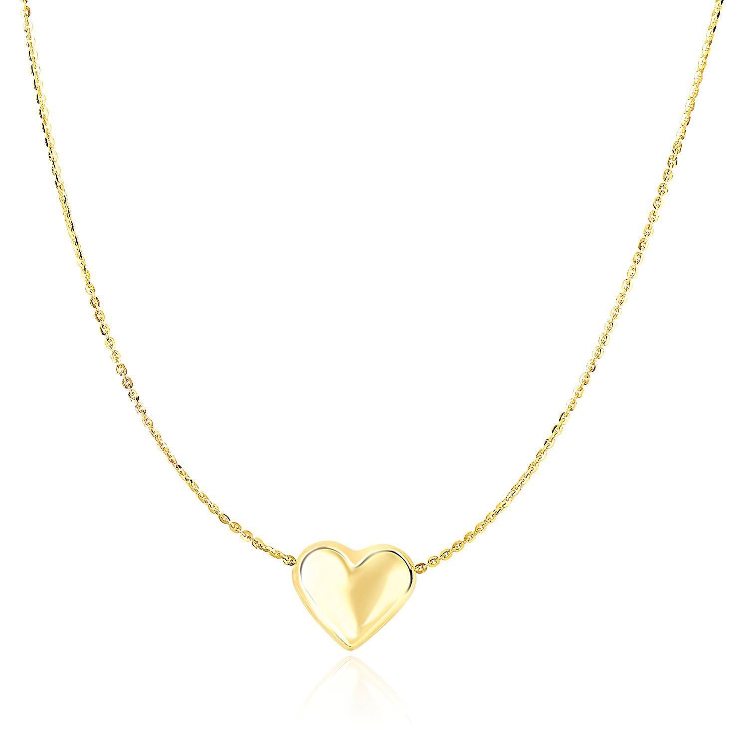 14k Yellow Gold Chain Necklace with Sliding Puffed Heart Charm by Bids.com