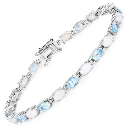 9.02 Carat Genuine Blue Topaz and Opal .925 Sterling Silver Bracelet  DestGlow