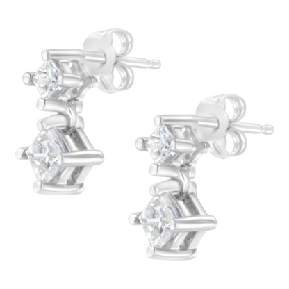 14K White Gold 3/4 cttw Double Diamond Princess-Cut Stud Earrings (I-J Clarity, I2-I3 Color) by Bids.com