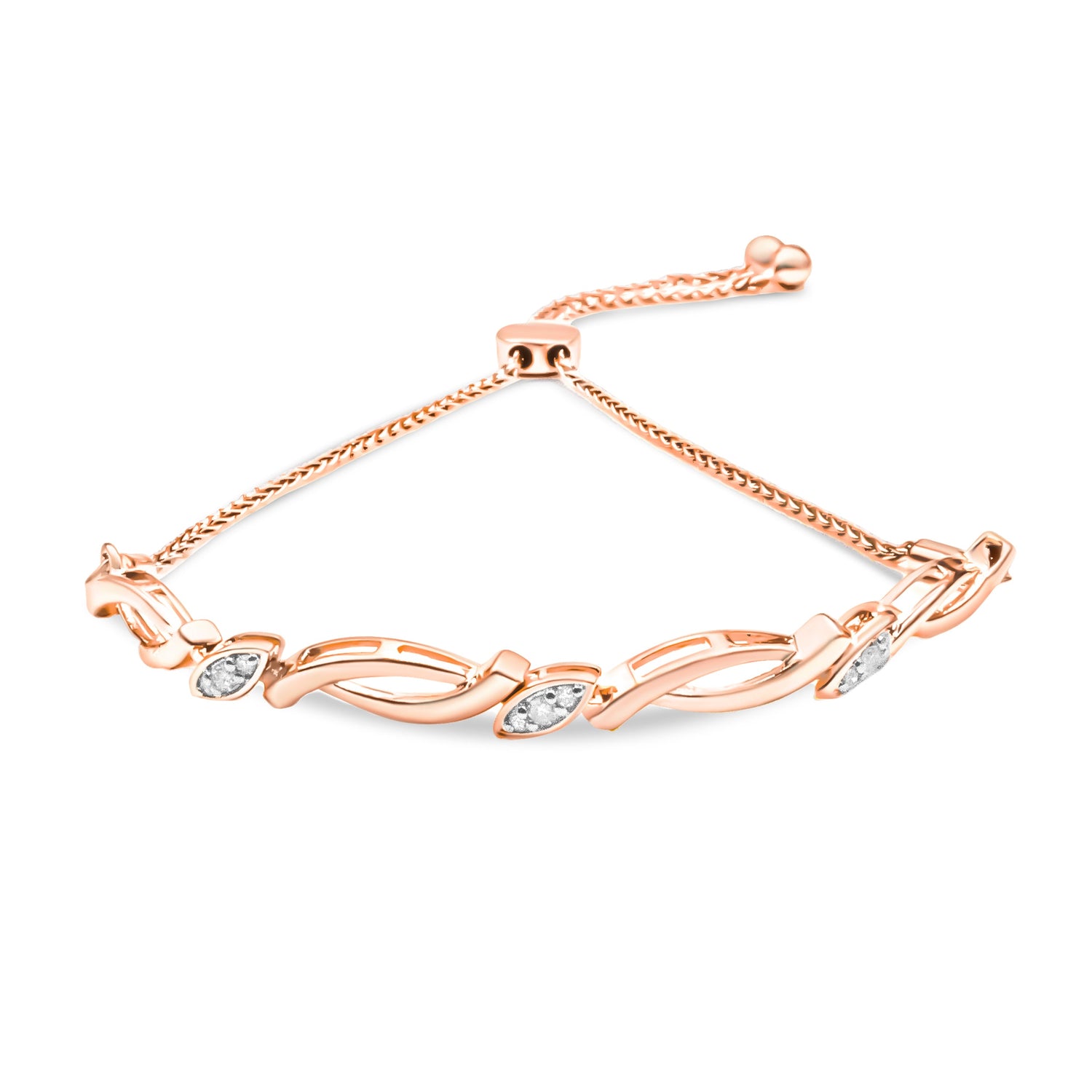 14K Rose Gold Plated .925 Sterling Silver 1/10 Cttw Diamond Alternating Swirl link Bolo Bracelet (I-J Color, I2-I3 Clarity) - 6" to 9" Adjustable by Bids.com