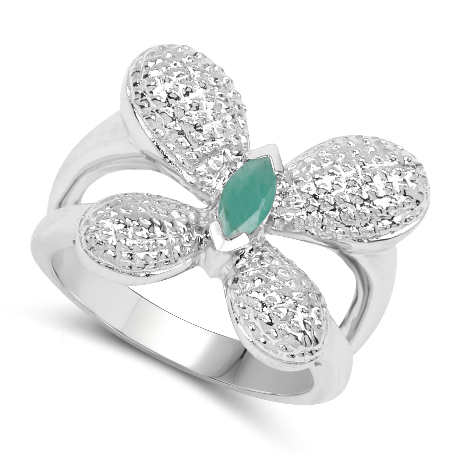 0.21 Carat Genuine Emerald .925 Sterling Silver Ring  DestGlow