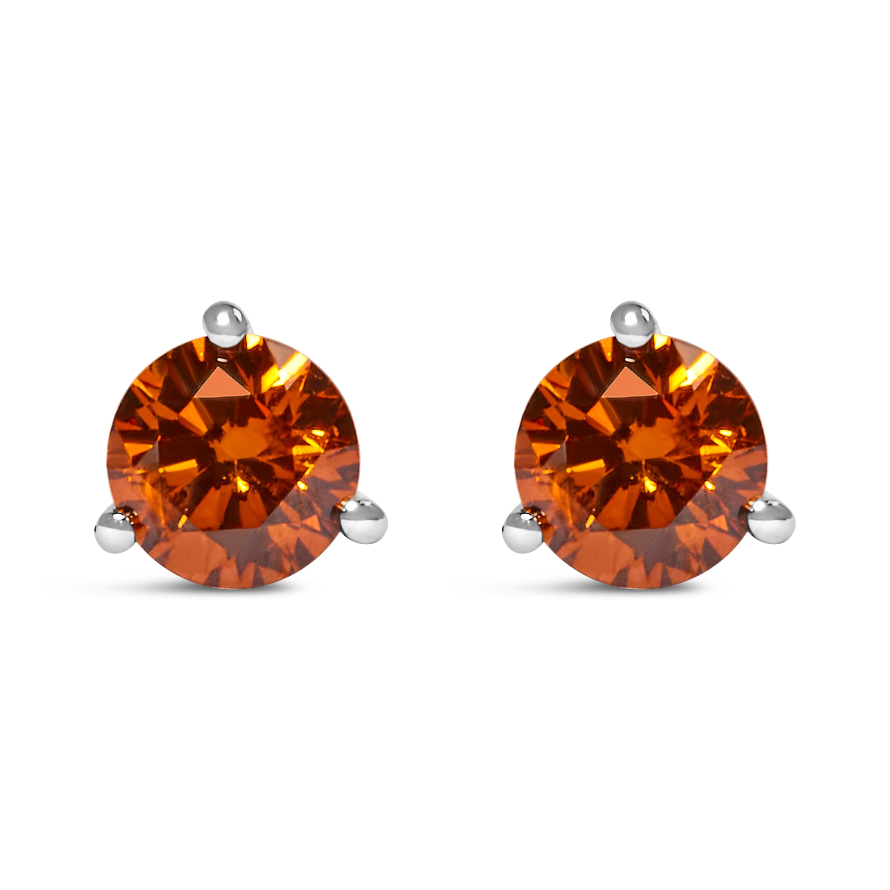14K White Gold 1/2 Cttw Lab-Grown Round Brilliant-Cut Orange Diamond Classic 3-Prong Martini set Stud Earrings (Orange Color, VS1-VS2 Clarity) by Bids.com