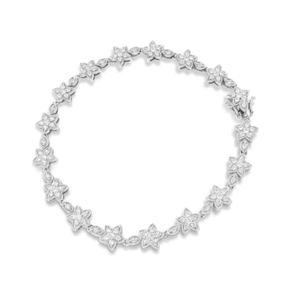 14K White Gold 1 1/5 Cttw Round Diamond Flower Blossom Link Bracelet (H-I Color, SI1-SI2 Clarity) - Size 7" by Bids.com