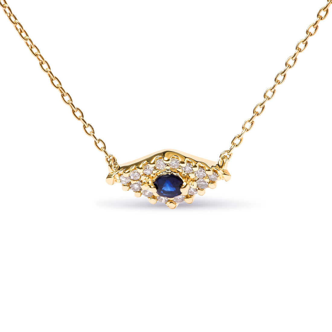 10K Yellow Gold Blue Sapphire and Diamond Accented Evil Eye 18" Inch Pendant Necklace (H-I Color, I1-I2 Clarity) by Bids.com