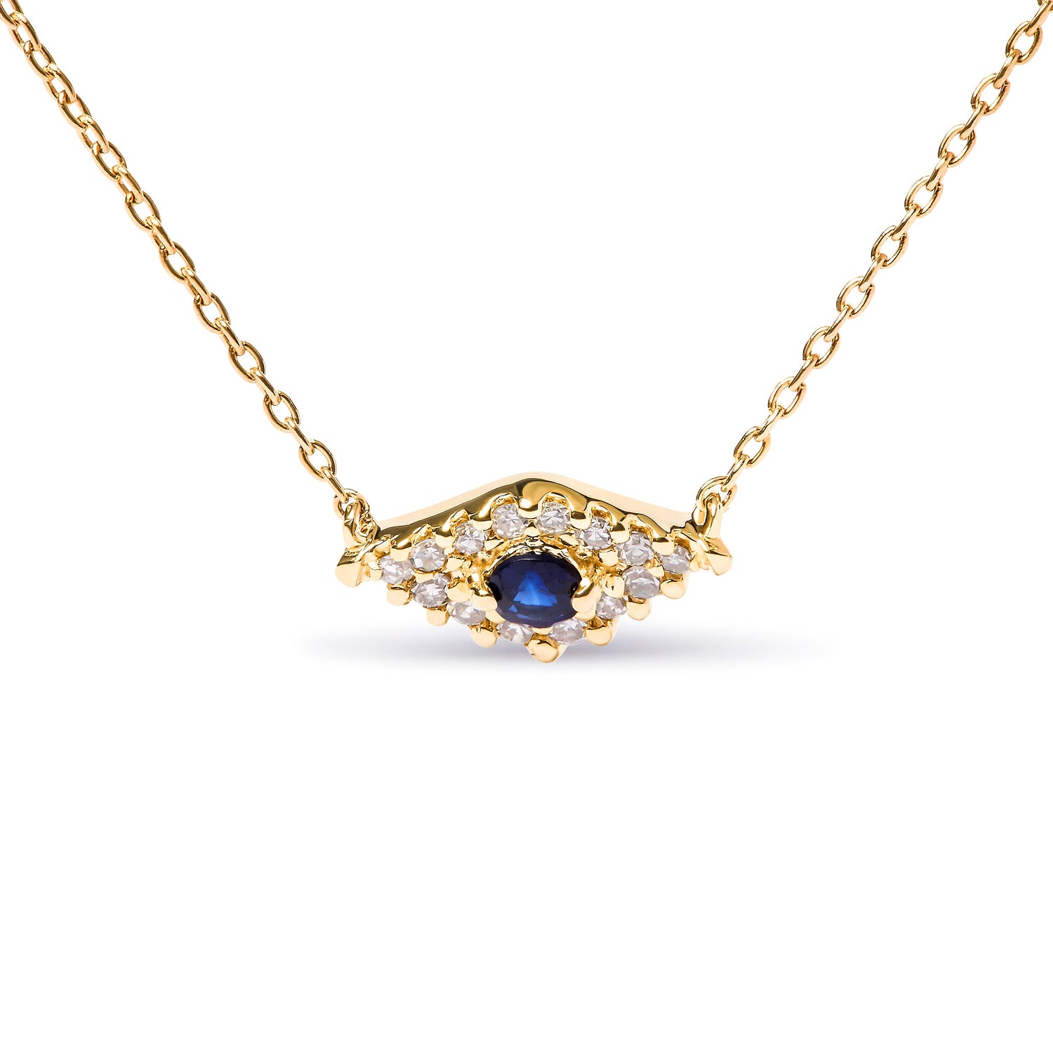 10K Yellow Gold Blue Sapphire and Diamond Accented Evil Eye 18" Inch Pendant Necklace (H-I Color, I1-I2 Clarity) by Bids.com