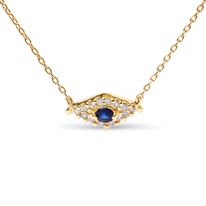 10K Yellow Gold Blue Sapphire and Diamond Accented Evil Eye 18" Inch Pendant Necklace (H-I Color, I1-I2 Clarity) by Bids.com