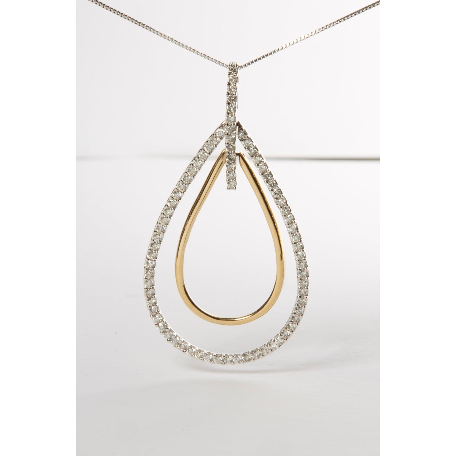 14K Two-Tone Gold Round Cut Diamond Double Burst Pendant Necklace (1.00 cttw, H-I Color, SI2-I1 Clarity)