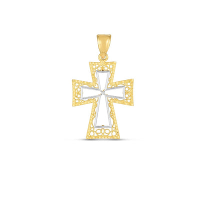 14k Two Tone Gold High Polish Diamond Cut Cross Pendant  DestGlow