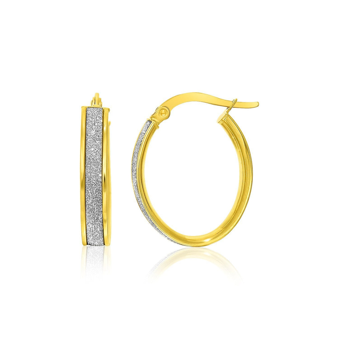 14k Two-Tone Gold Glitter Center Oval Hoop Earrings by Bids.com