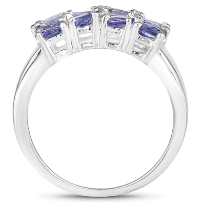 2.07 Carat Genuine Tanzanite and White Diamond .925 Sterling Silver Ring  DestGlow