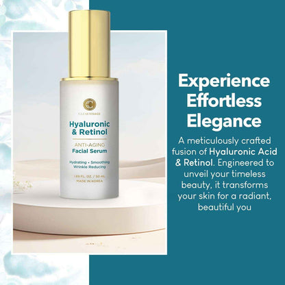 Hyaluronic Acid &amp; Retinol Serum - Revitalizing Anti-Aging, Radiant Glowing Complexion, Wrinkle Reduction - Dermatologist Tested, Korean Skin Care, Clean Beauty - 1.69 Fl. Oz