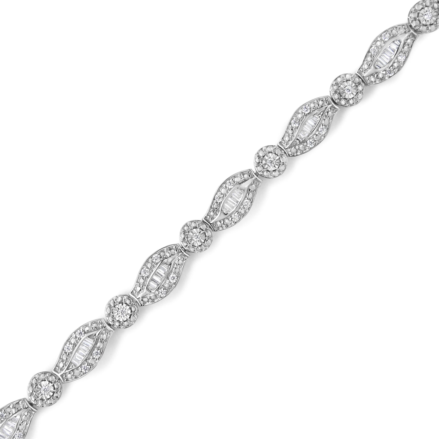 .925 Sterling Silver 1 cttw Diamond Double Leaf and Bezel Link Bracelet (I-J Clarity, I2-I3 Color) - Size 7.25" by Bids.com