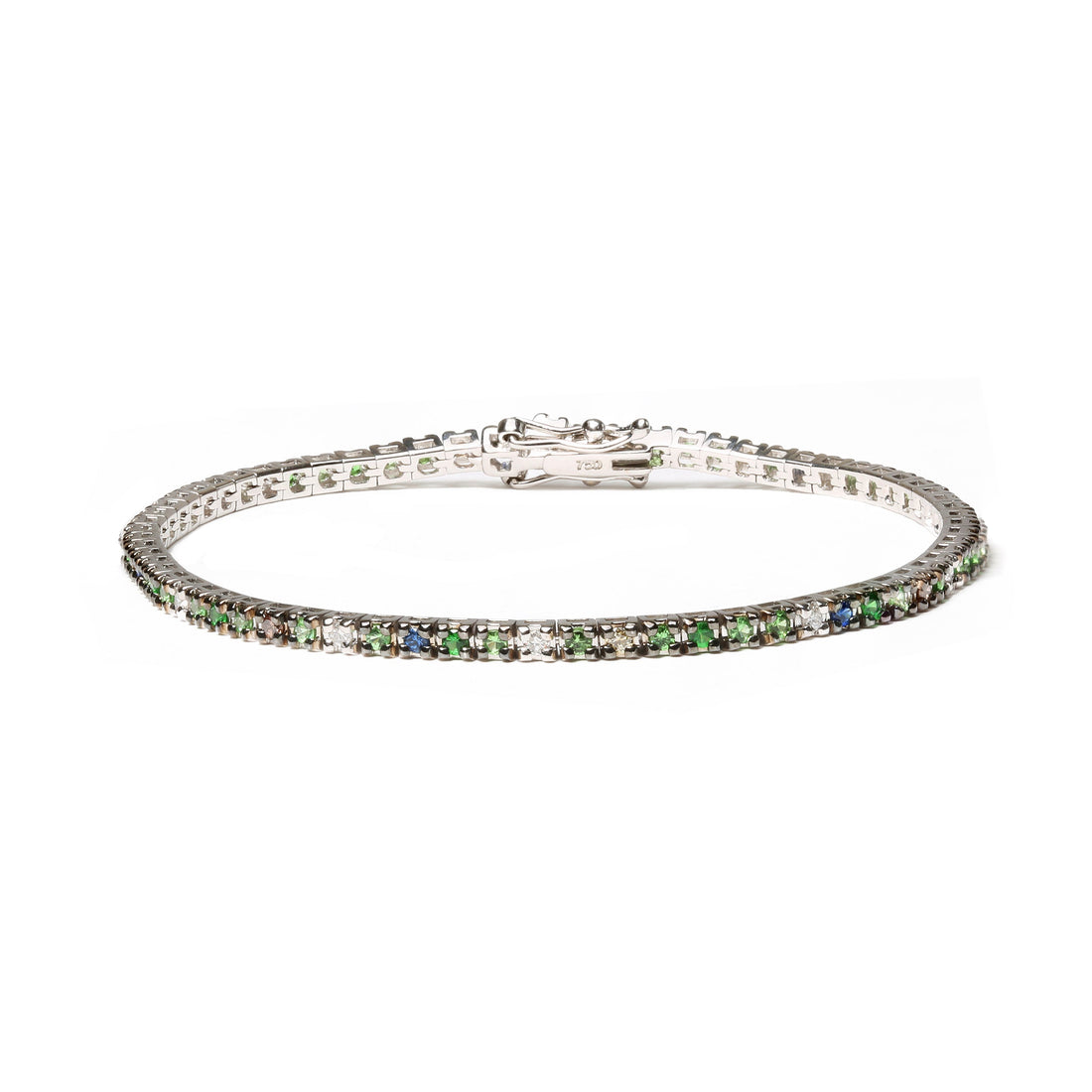 18K White Gold 3/8 Cttw Diamond with Blue Sapphire and Green Tsavorite Gemstone Multi-Colored Tennis Bracelet (Brown and G-H Color, SI1-SI2 Clarity) - Size 7" by Bids.com