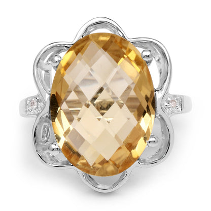 10.42 Carat Genuine Citrine and White Topaz .925 Sterling Silver Ring  DestGlow