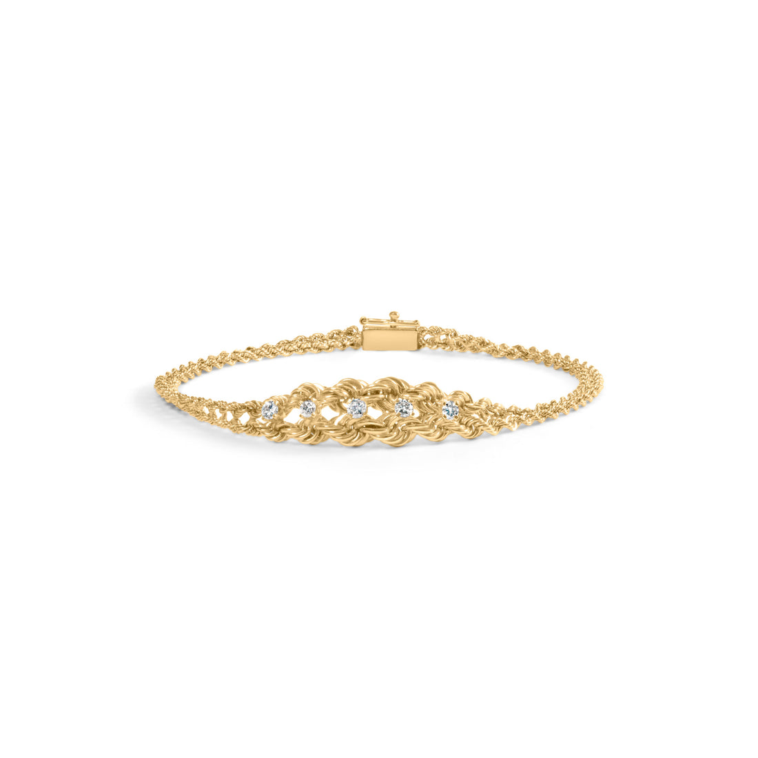 10K Yellow Gold 1/4 Cttw Round-Cut Diamond Basket Weave Rope Chain Style 7" Bracelet (H-I Color, I1-I2 Clarity) by Bids.com