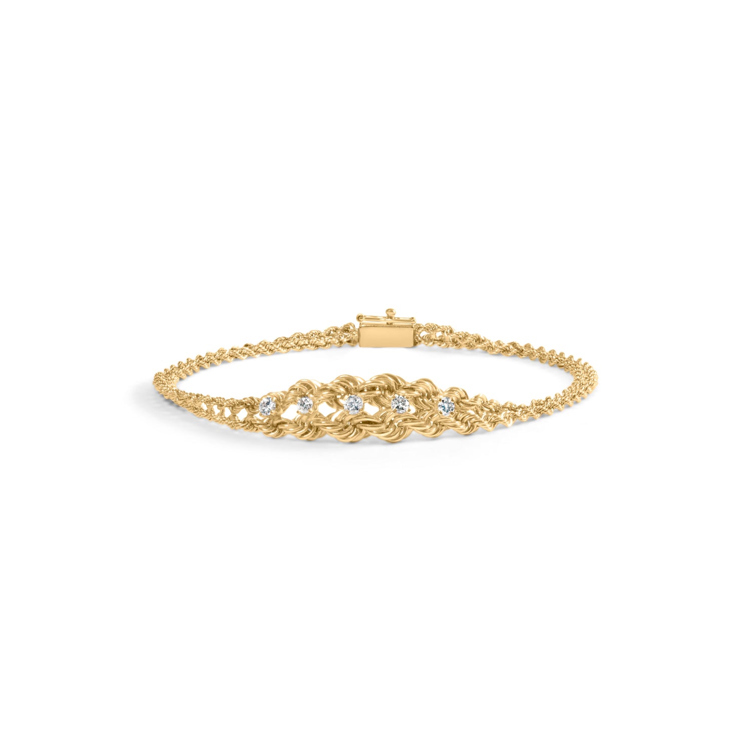 10K Yellow Gold 1/4 Cttw Round-Cut Diamond Basket Weave Rope Chain Style 7" Bracelet (H-I Color, I1-I2 Clarity) by Bids.com