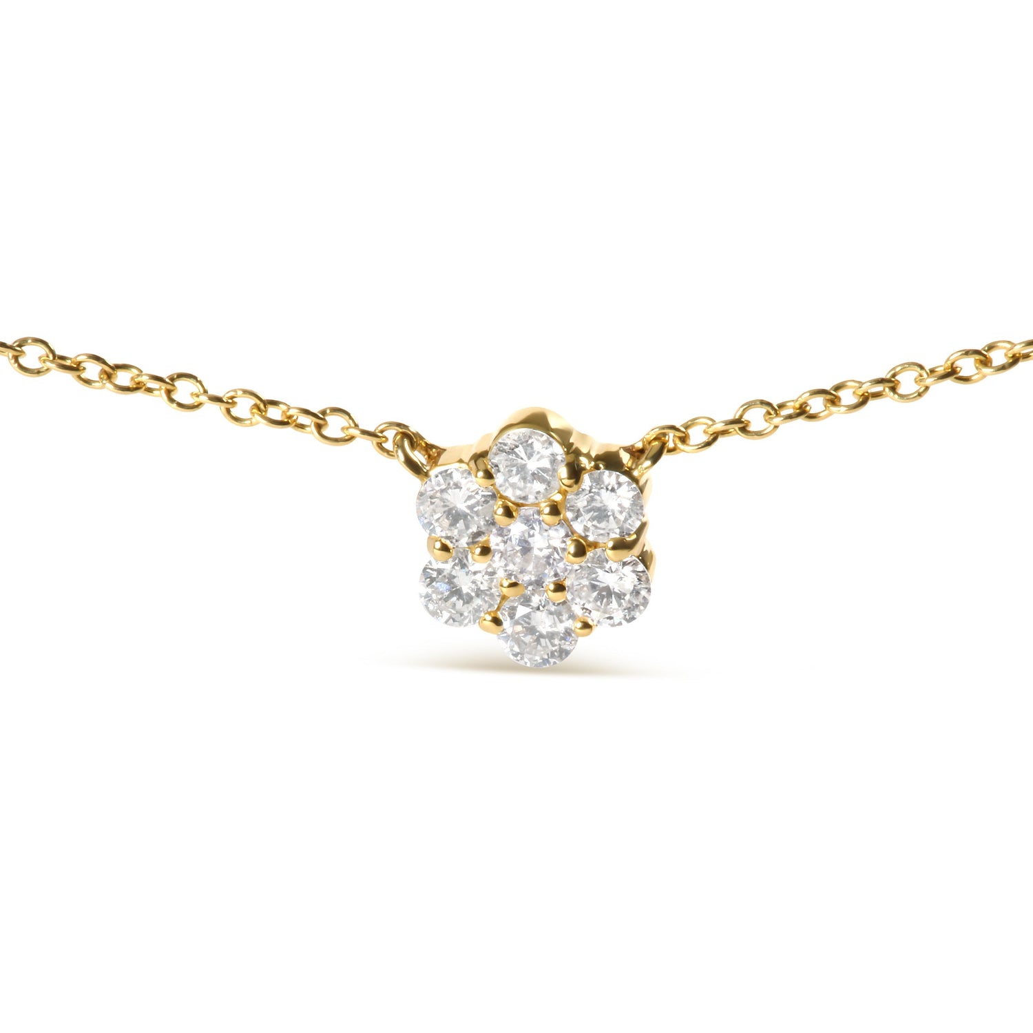 14K Yellow Gold 2.00 Cttw Diamond  Cluster 18" Station Necklace (I-J Color, I1-I2 Clarity)  DestGlow