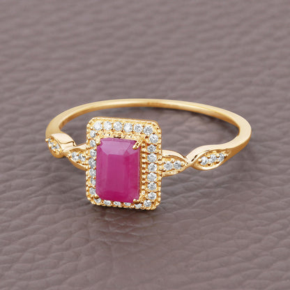 0.75 Carat Genuine Ruby and White Diamond 14K Yellow Gold Ring by Bids.com