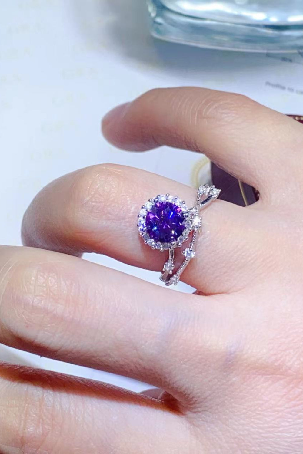 1 Carat Blue Brilliant Round Cut Sparkala™ Platinum Over Pure Sterling Silver Ring (Blue Or Purple) by Sparkala