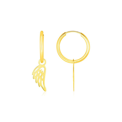 14K Yellow Gold Hoop Earrings with Angel Wings  DestGlow
