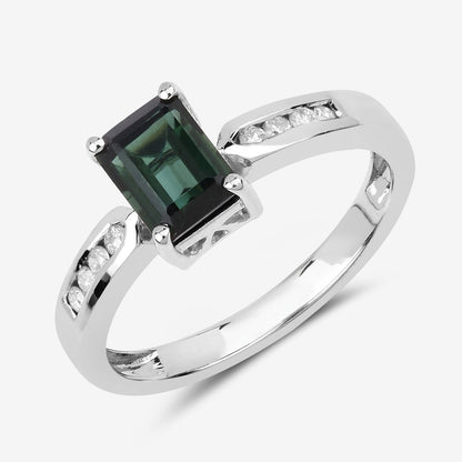 1.19 Carat Genuine Green Tourmaline and White Diamond 14K White Gold Ring by Bids.com