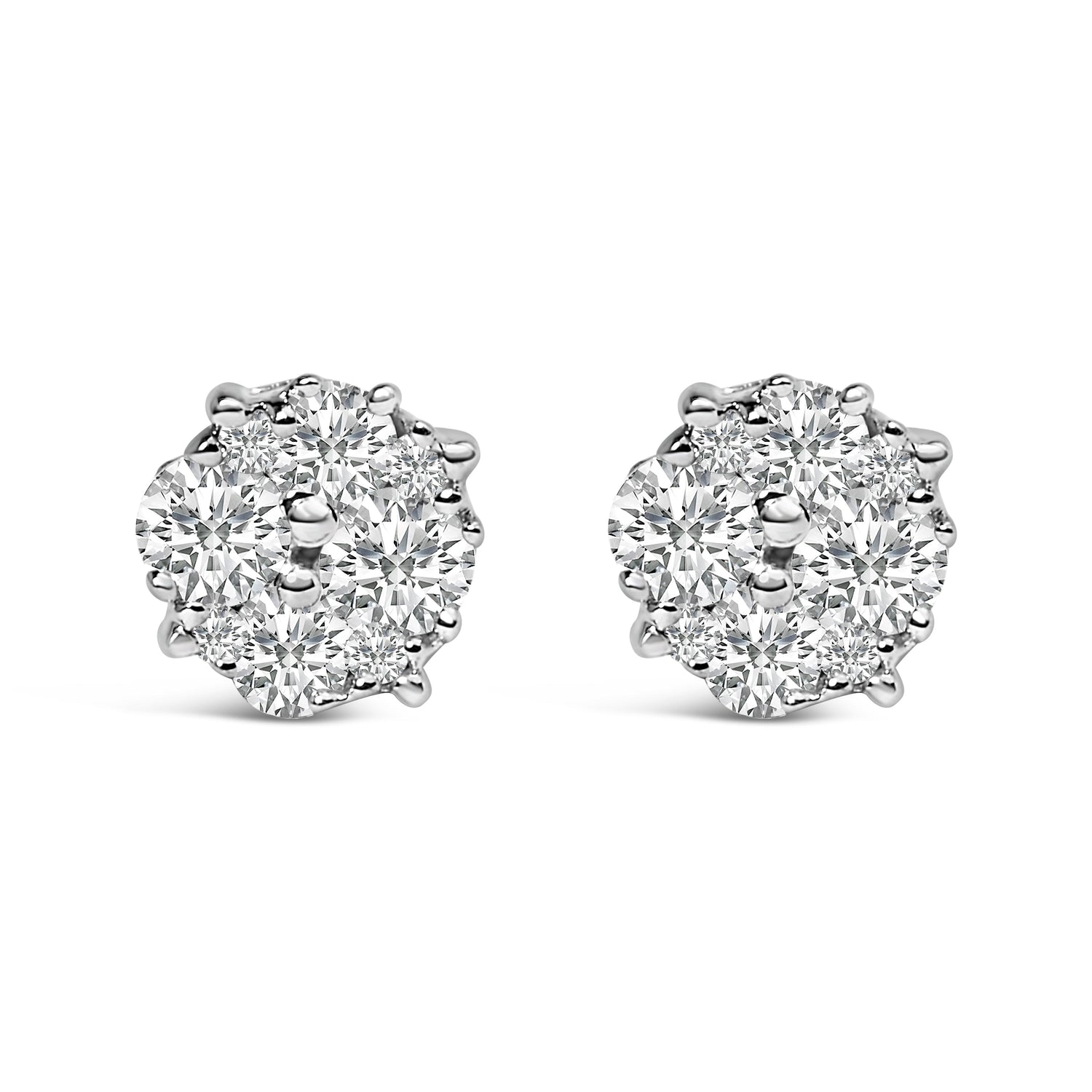 .925 Sterling Silver 1/2 cttw Prong Set Round-Cut Diamond Cluster Stud Earring (I-J Color, I2-I3 Clarity) by Bids.com