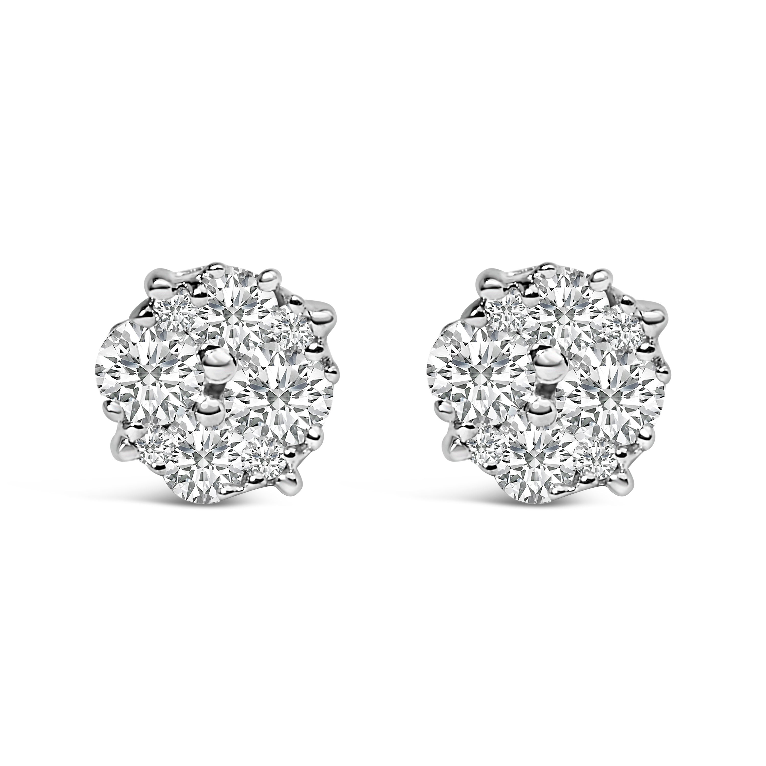 .925 Sterling Silver 1/2 cttw Prong Set Round-Cut Diamond Cluster Stud Earring (I-J Color, I2-I3 Clarity) by Bids.com