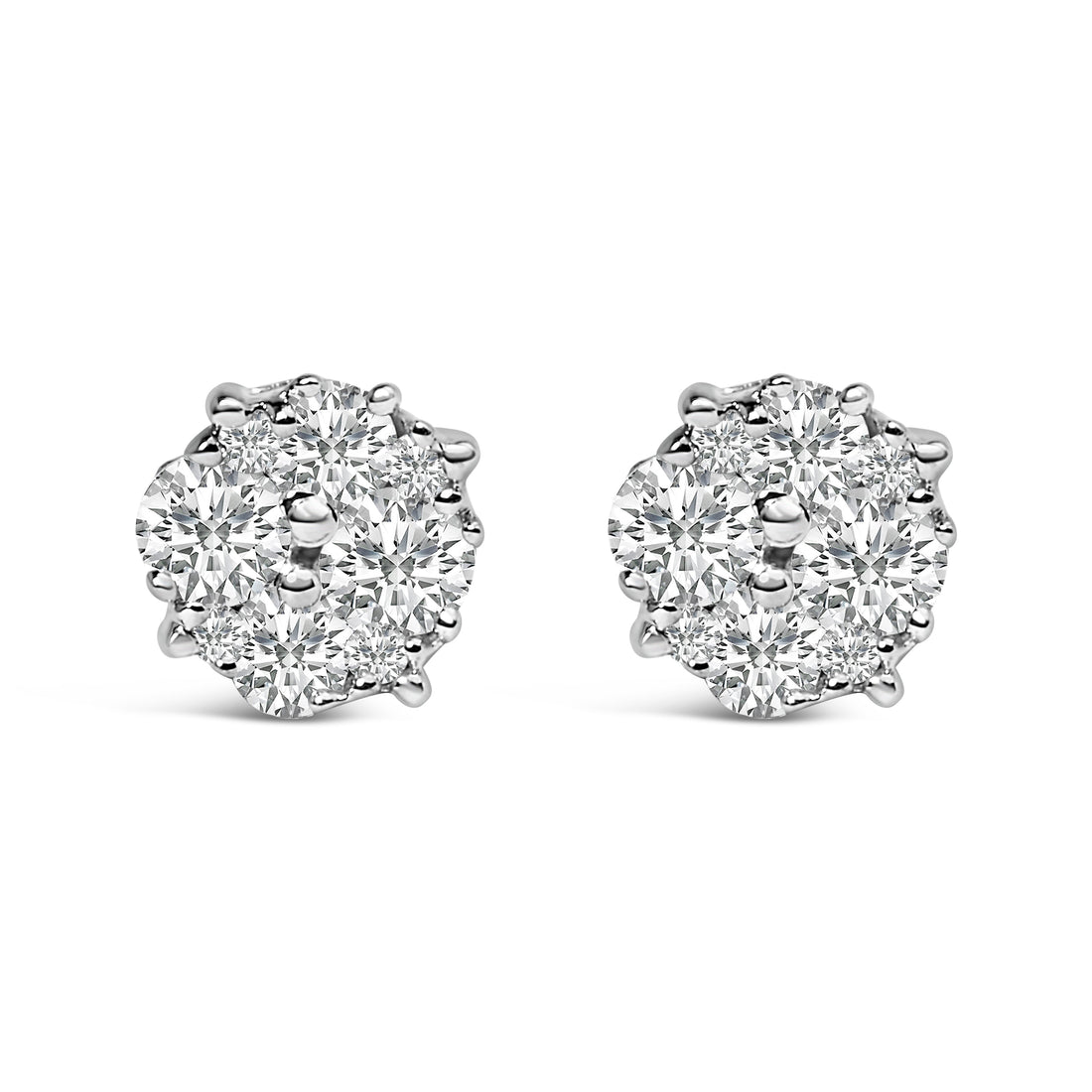 .925 Sterling Silver 1/2 cttw Prong Set Round-Cut Diamond Cluster Stud Earring (I-J Color, I2-I3 Clarity) by Bids.com