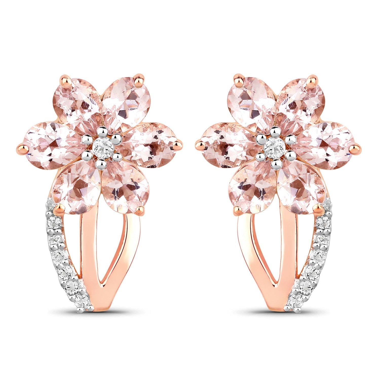1.66 Carat Genuine Morganite and White Topaz .925 Sterling Silver Earrings  DestGlow