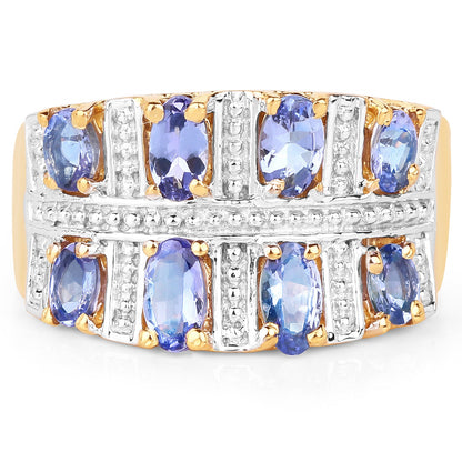 14K Yellow Gold Plated 1.68 Carat Genuine Tanzanite .925 Sterling Silver Ring by Bids.com