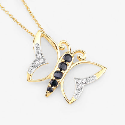 0.56 Carat Genuine Blue Sapphire and White Zircon .925 Sterling Silver Necklace  DestGlow