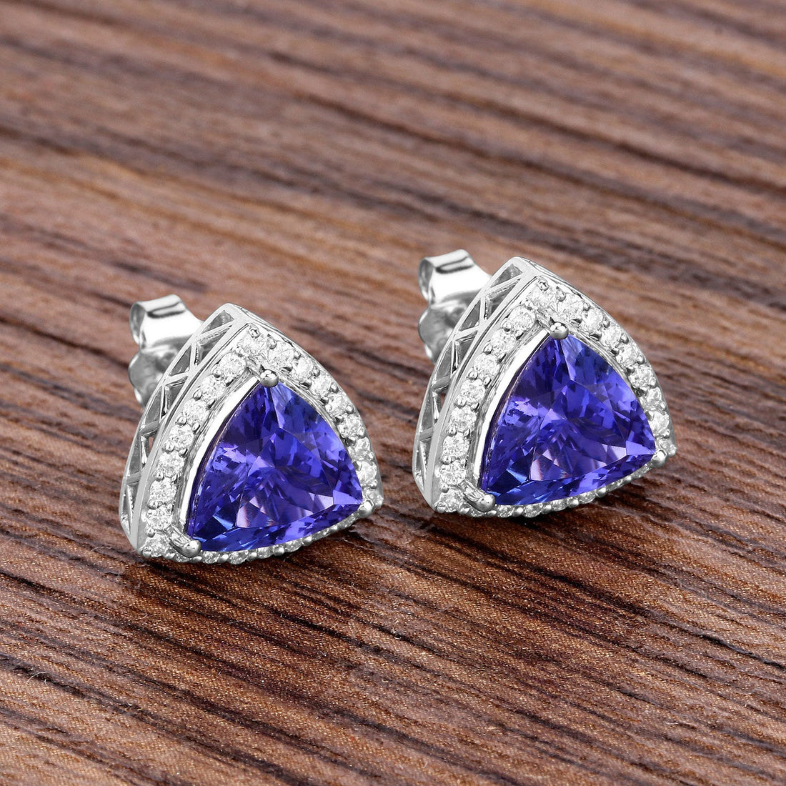 4.62 Carat Genuine Tanzanite and White Diamond 14K White Gold Earrings by Bids.com