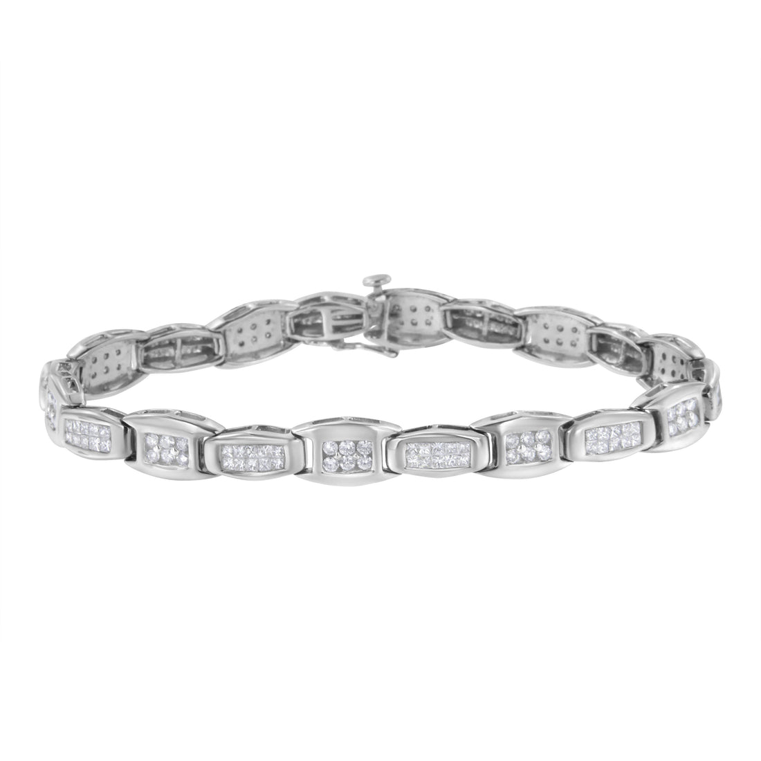 14K White Gold 2-1/2 Cttw Round-Brilliant &amp; Baguette Cut Diamond 7" Alternating Flared Links Tennis Bracelet (H-I Color, SI1-SI2 Clarity) by Bids.com