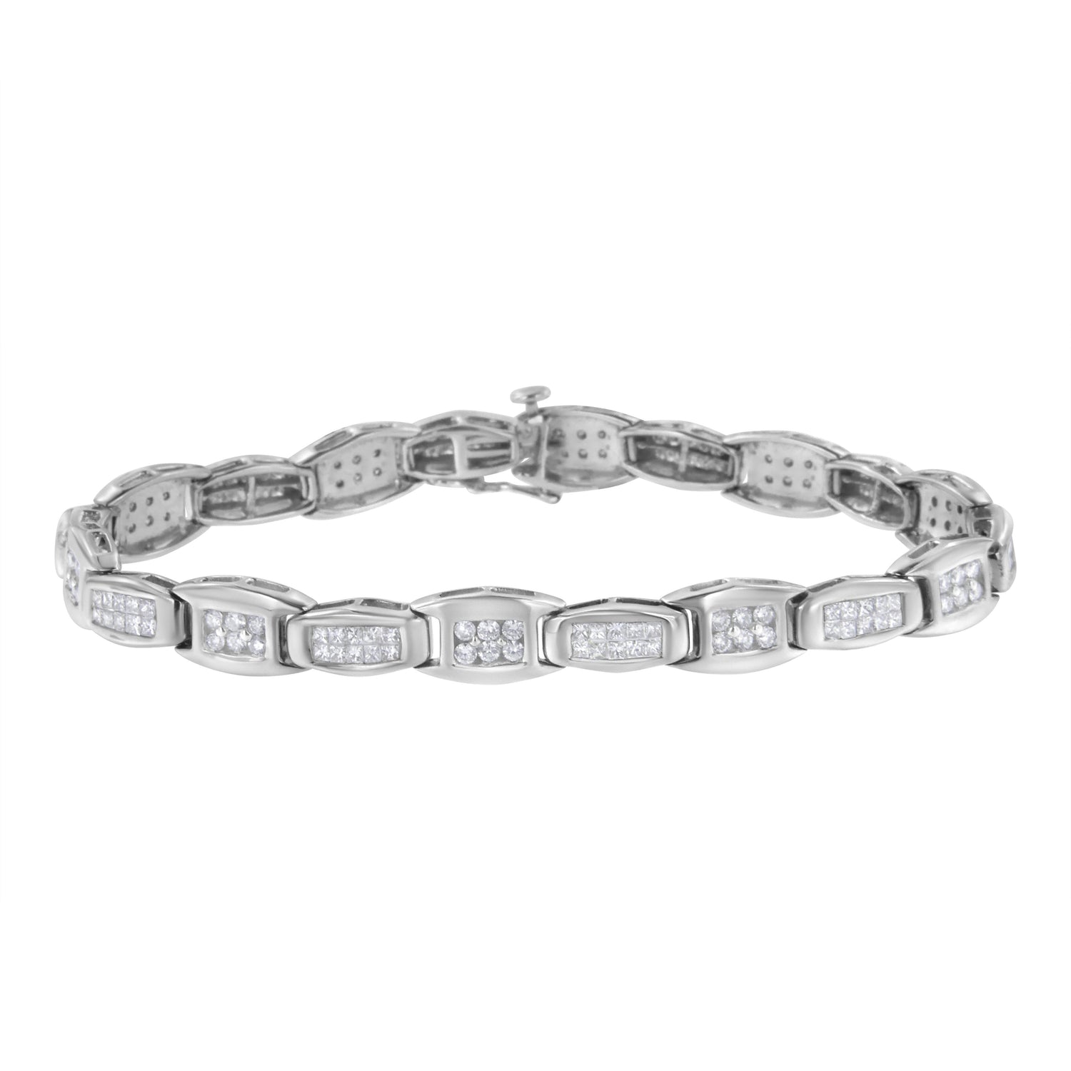 14K White Gold 2-1/2 Cttw Round-Brilliant &amp; Baguette Cut Diamond 7" Alternating Flared Links Tennis Bracelet (H-I Color, SI1-SI2 Clarity) by Bids.com