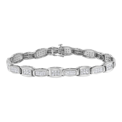 14K White Gold 2-1/2 Cttw Round-Brilliant &amp; Baguette Cut Diamond 7" Alternating Flared Links Tennis Bracelet (H-I Color, SI1-SI2 Clarity) by Bids.com