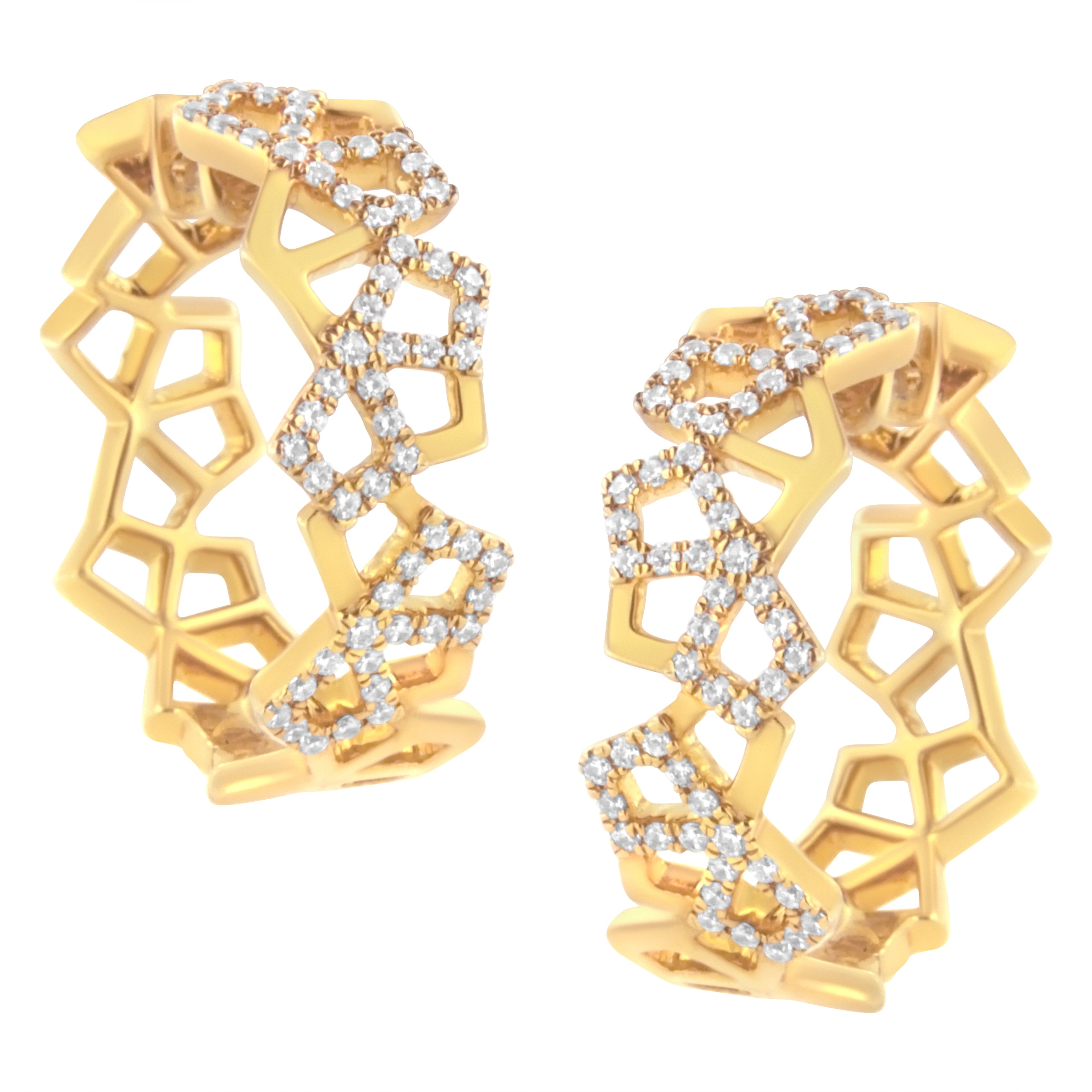 14K Yellow Gold 3/4 Cttw Diamond Honeycomb Hoop Earrings (G-H Color, SI1-SI2 Clarity) - 24MM by Bids.com
