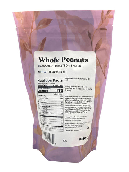 Peanuts, Whole, Blanched, Roasted, Salted by Country Life Natural Foods