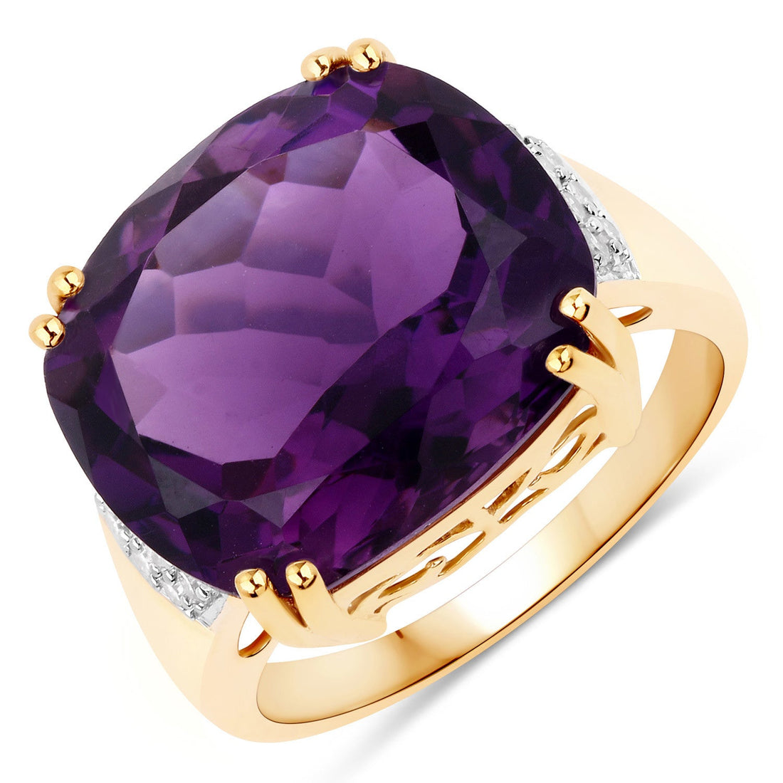 11.42 Carat Genuine Amethyst and White Diamond 14K Yellow Gold Ring by Bids.com
