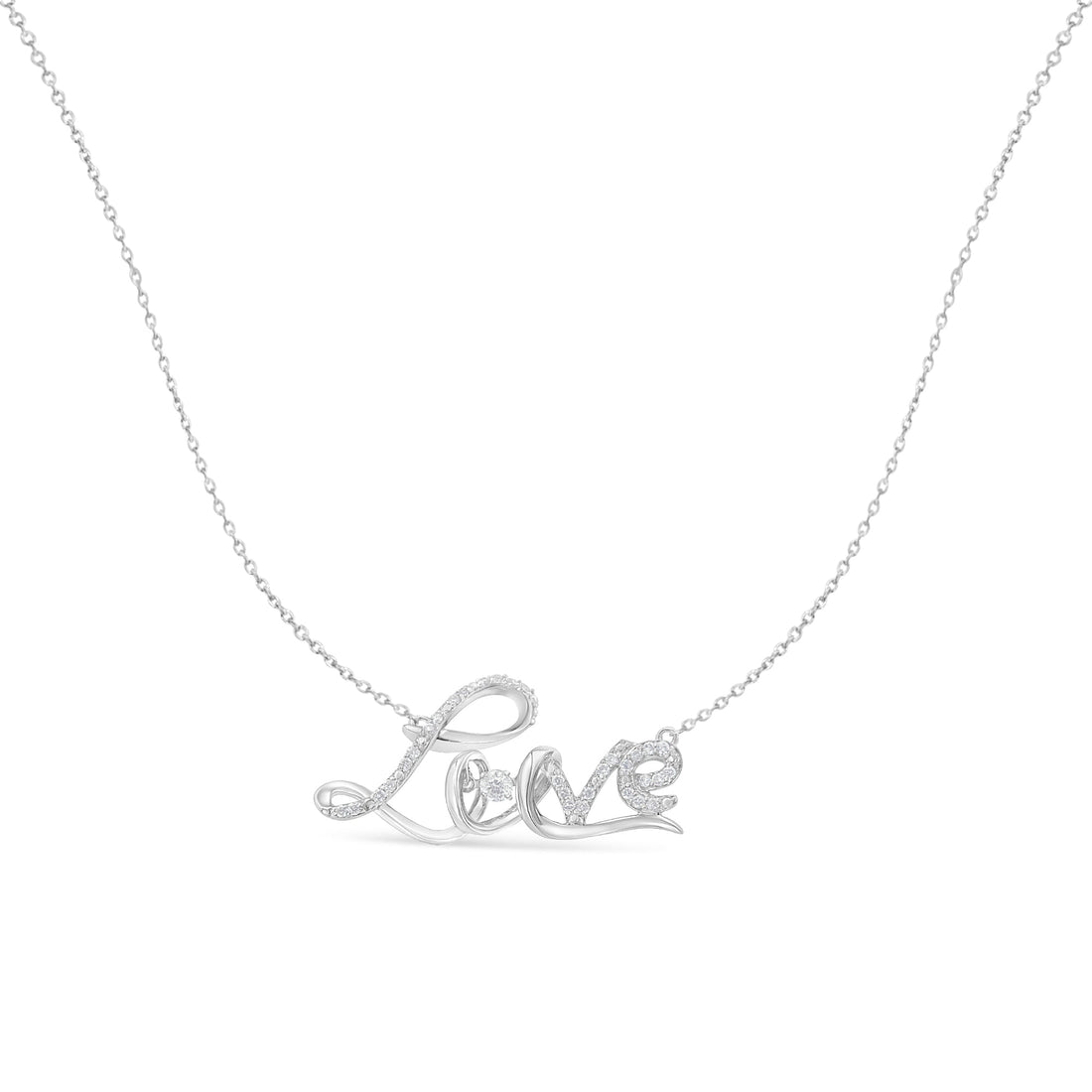 .925 Sterling Silver 1/4 Cttw Diamond Cursive "Love" 18" Pendant Necklace (H-I Color, I1-I2 Clarity) by Bids.com