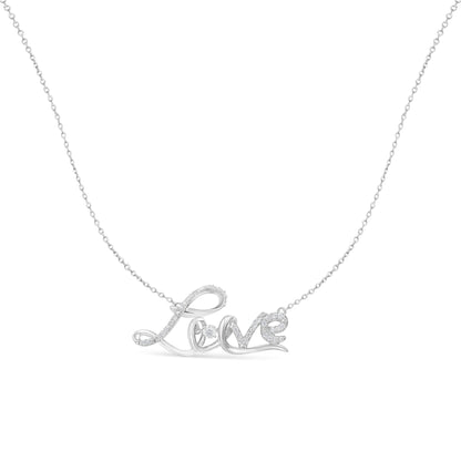 .925 Sterling Silver 1/4 Cttw Diamond Cursive "Love" 18" Pendant Necklace (H-I Color, I1-I2 Clarity) by Bids.com