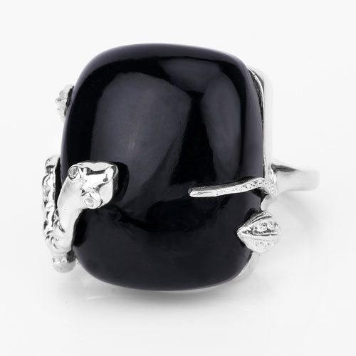 21.04 Carat Genuine Black Onyx and White Topaz .925 Sterling Silver Ring by Bids.com