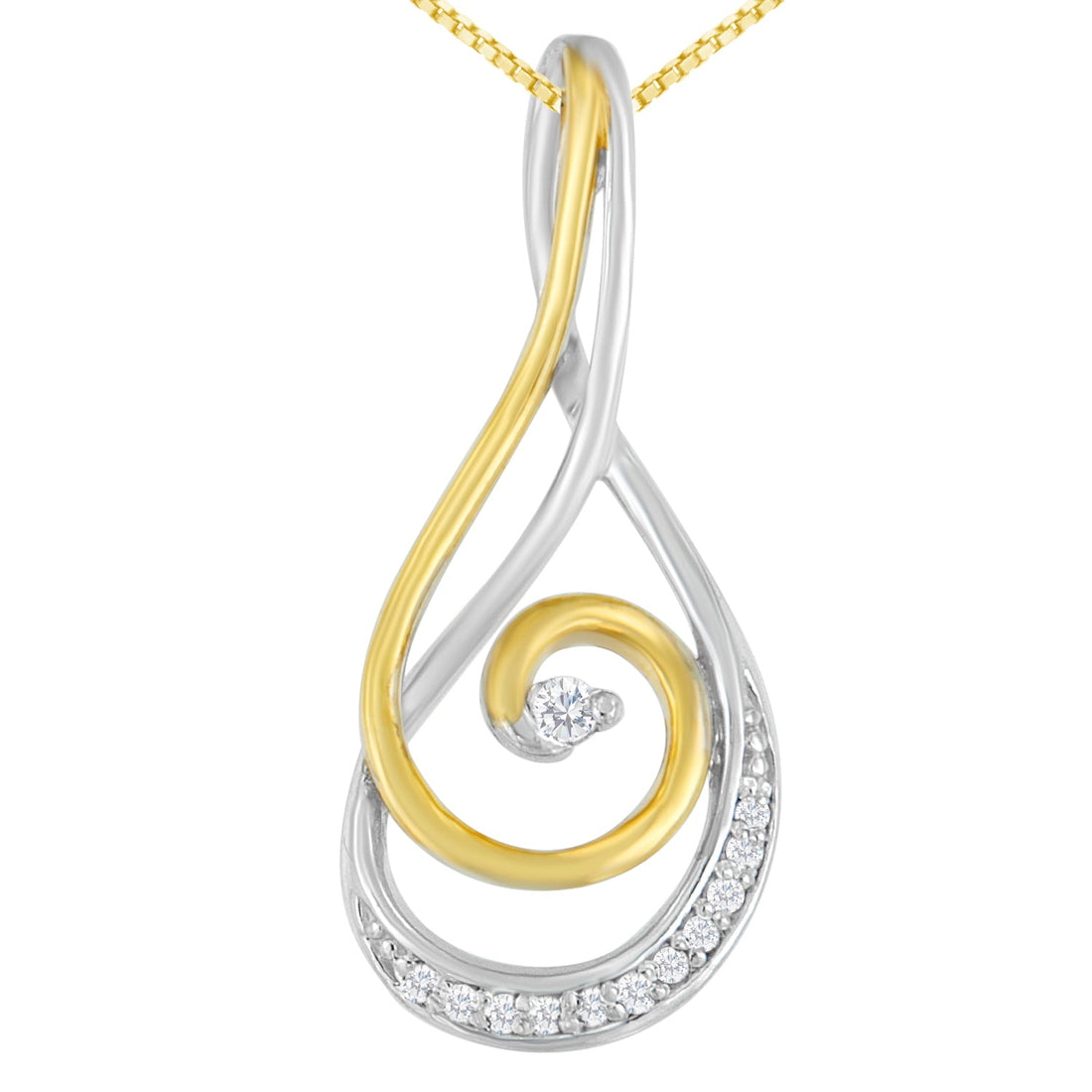 Espira 10K Two-Tone Gold Round Cut Diamond Sparkling Spiral Pendant Necklace (1/6 cttw, J-K Color, I2-I3 Clarity) by Bids.com